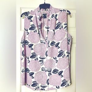 Lg sleeveless top, Ann Taylor Factory, white and black with lavender flowers.